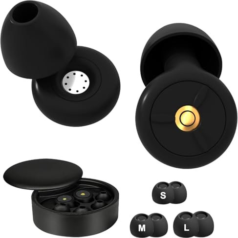 Ohrstöpsel zum Schlafen, Wiederverwendbarer Silikon Ohrstöpsel zur Lärm SNR 28dB, Weicher Gehörschutz Ohrenstöpsel für Schnarchen, Arbeit, 6 Ohrstöpselaufsätze in S/M/L (Schwarz, Einheitsgröße)