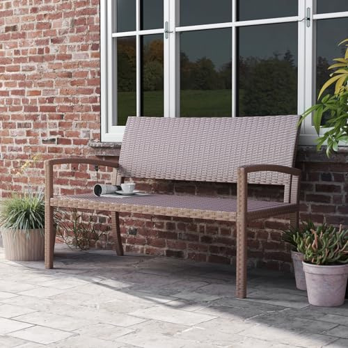 UDPATIO Banco de jardín resistente a la intemperie de polirratán, banco de ratán para exteriores, banco de terraza con respaldo y reposabrazos, banco para balcón, 320 kg, soporta hasta 320 kg, para