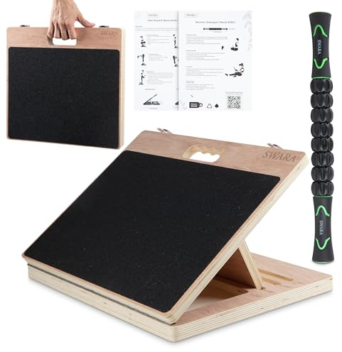 17″ Wide, Premium Portable Wooden Slant Board, Thicker Bottom, Squats & Calf Stretching – Professional Adjustable Calf Stretcher Slant Board, Exercise Guide & Bonus Muscle Roller, Physical Therapy