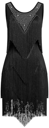 EFOGEP Abito da Donna con Nappe per Danza Latina Stile Vintage Anni 20 Senza Maniche Sexy Cocktail Party con Frange Stile Flapper Abiti Eleganti Mini Tango Samba Cha Cha Abbigliamento da Ballo da Sala