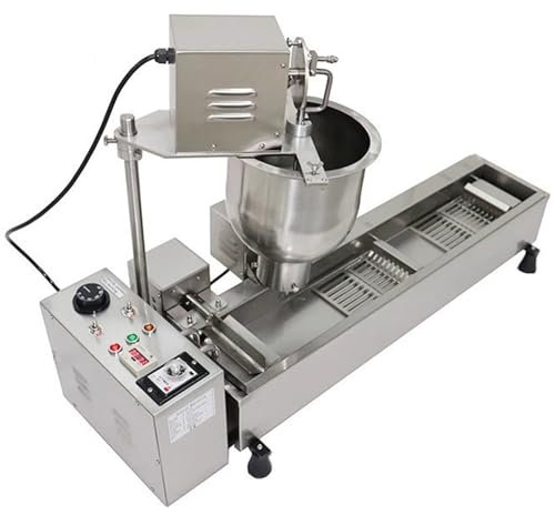 Macchina per fare ciambelle Macchina, macchina per la produzione di donuts a fila singola,500 pezzi/ora, friggitrice automatica in acciaio inox con 3 stampi di diverse dimensioni,tramoggia da 7 litri