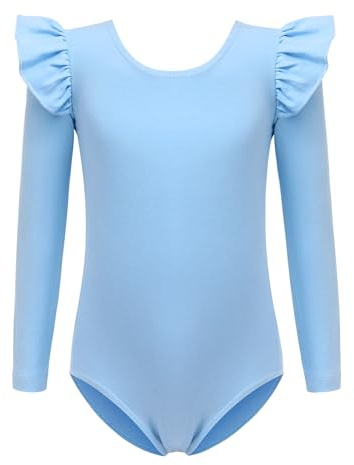 Arshiner Body da ginnastica danza per bambine con maniche a palloncino, Leotard Jumpsuit Body da Ballo Ballerina a maniche lunghe per bambine,completo da ginnastica per Ragazza, blu, 150, 7-8 anni