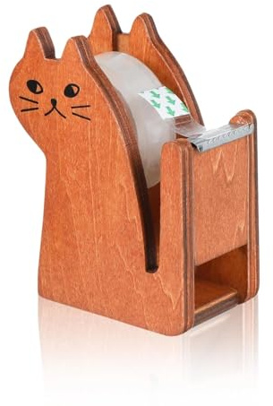 MYLERCT Distributeur de Ruban Adhésif, Forme de Chat Dérouleur de Bureau, avec un Rouleau de Ruban Adhésif, Couleur Marron Dévidoir Antidérapant, Adapté pour le Bureau, L'école et la Maison