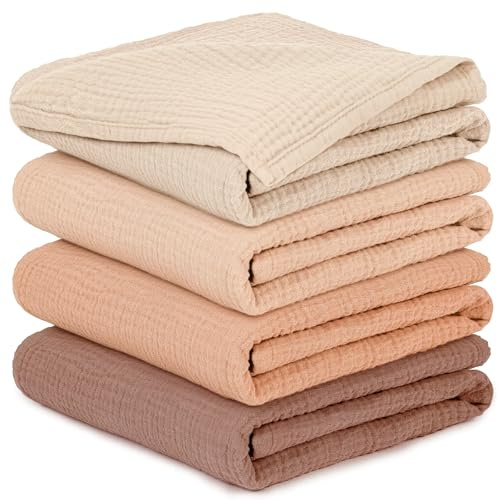 Mulltücher Baby - Set med 4 Spädbarnstorkdukar i Bomull för Pojkar och Flickor, Mjuka, Andningsbara och Extremt Absorberande, Idealiska för Rengöring, Torkning och Täckning av Nyfödda, 60x60cm