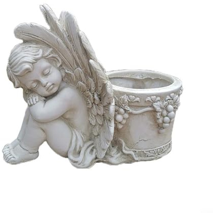 Trayne Vaso da fiori in resina a forma di ala d'angelo, con fori di drenaggio per piante grasse, piccola statua decorativa per interni o esterni da giardino (angelo sinistro)