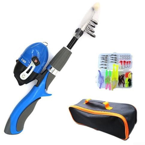 Kit canna da pesca a mosca, canna da pesca telescopica per viaggi, genitore-figlio, sport, bambini, principianti, set con mulinello (blu)