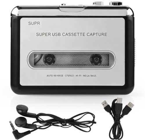 Grabador de casete portátil, reproductor de casete portátil, audio y música, convertidor de casete USB a MP3, reproductor de casete con conector para auriculares de 3,5 mm, mini grabadora de casetes