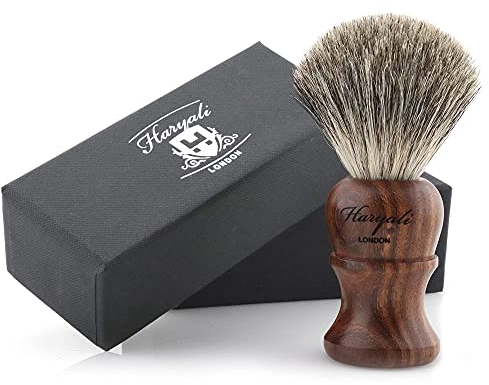 Haryali London Rasierpinsel aus Dachshaar, klassischer Nassrasierpinsel mit Holzgriff für Männer, perfekt für empfindliche Haut