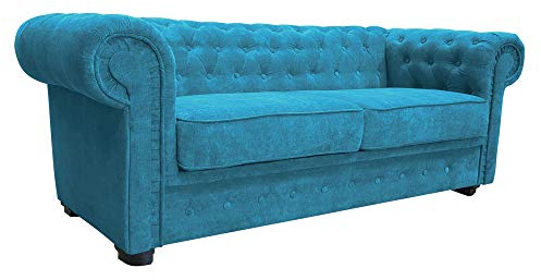 Sofas and More Chesterfield Style Sofa bed Venus 3 Seater 2 Seater Fabric Turquoise Settee (3seater, Ocean)
