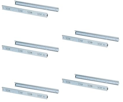 EMUCA - Juego de guías correderas a Bolas de extracción Total 45mm x 300mm para cajón, Lote de 5