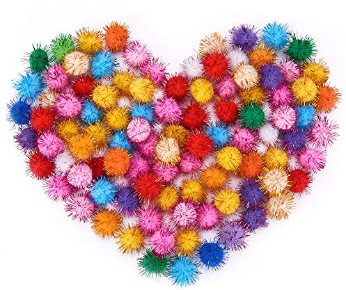 PandaHall 100pcs Pom Pom Pailletten Bälle DIY Handwerk Pom Pom Thread Ball Bunte Pailletten Shiny Lametta Pompom mit Metallic Cord für Schmuckherstellung oder Handwerk
