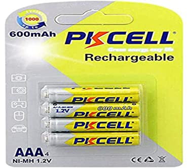 PKCELL - Pilas Recargables AAA Ni-MH, 1,2 V, 600 mAh, Paquete de 4 Unidades