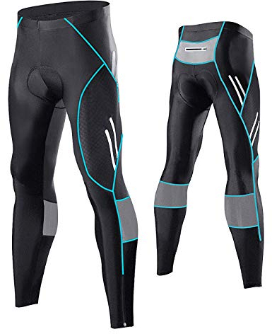 MEETWEE Herren Radlerhose Lange Fahrradhose, Kompression Radhose Leggings Radsport Hose für Männer Elastische Atmungsaktive 3D Schwamm Sitzpolster (Blau, XL)