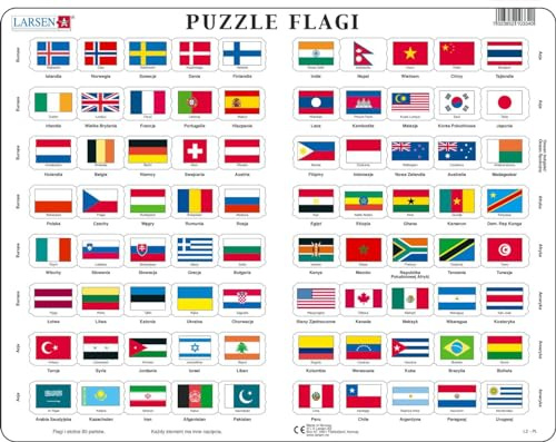 Larsen L2 Rompecabezas de la Bandera, edición en Polaco, Puzzle de Marco con 80 Piezas