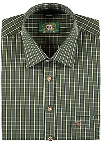 OS Trachten Herren Hemd Langarm Jagdhemd mit Liegekragen Ratyp, Größe:49/50, Farbe:Oliv
