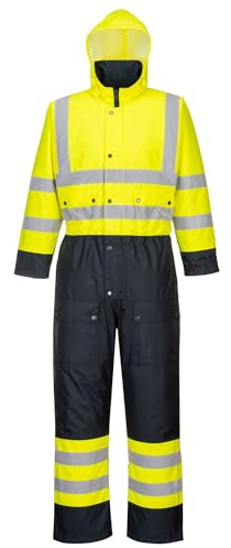 Portwest S485 Hi-Vis Contrast Winter Coverall Quilt Lined Waterproof Hooded | Yellow/Navy, 2X Large, EN ISO 20471 Class 3, EN 343 Class 3:1, EN 342, Easy Fitting Over Work Boots, Thermal Insulation
