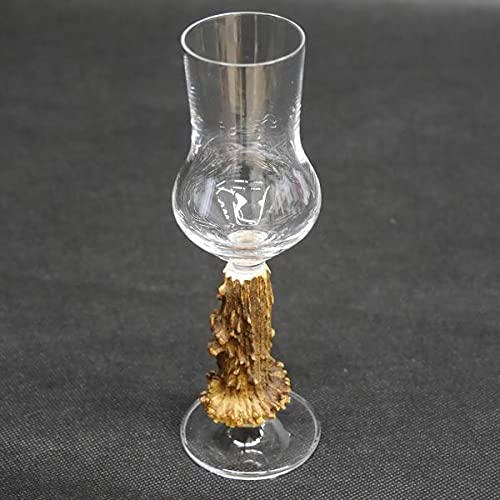 GTK - Geweihe & Trophäen KRUMHOLZ 1 Stück Grappa Grappaglas mit REH Geweih Griff Kristallglas Glas Grappakelche Neu