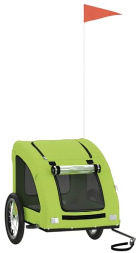 vidaXL Fahrradanhänger für Hunde, Hundeanhänger für Fahrrad, Hundefahrradanhänger mit Reflektoren Flagge, Anhänger für Katzen Haustiere, Grün Oxford-Gewebe Eisen