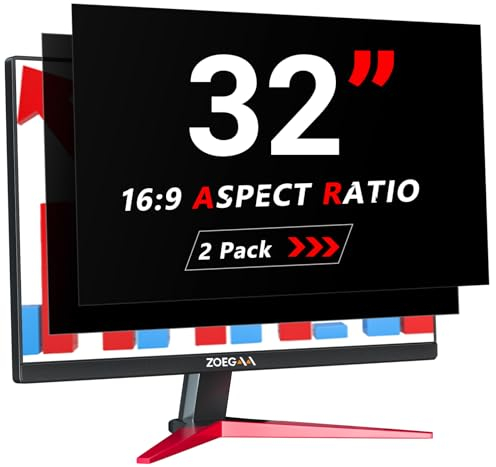 ZOEGAA 2 Stück Blickschutzfolie 32 Zoll Monitor 16:9 Entwickelt und Produziert Fabrik,Abnehmbar und Anti-Blaulicht Blickschutzfilter 32 Zoll Monitor für HP Dell Acer Asus Samsung Lenovo