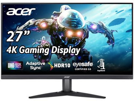 acer Nitro 27 UHD 3840 x 2160 IPS PC Gaming Monitor | Adaptive-Sync Support (FreeSync Compatible) | 4ms (G to G) | HDR10 Support | 99% sRGB | 1 x Display Port 1.2 & 2 x HDMI 2.0 | KG272K Lbmiipx