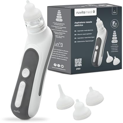 Nuvita 2150 Aspiratore Nasale Elettrico per Bambini e Neonati fino a 12 anni - 5 intensità di aspirazione, batteria ricaricabile, luci e musiche - Rimozione Delicata, Sicura e Igienica del Muco