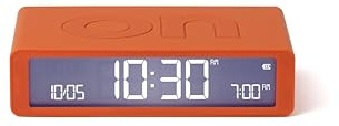 Lexon Flip klassisk lysande morgonväckarklocka, vändbar med ansikten på av- och snooze-funktion, LCD-skärm och pekljus, uppladdningsbar med USB-C – orange