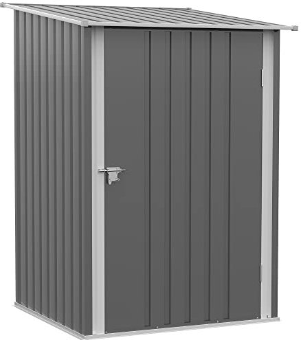 Outsunny Casetta Porta Attrezzi 0.92 m² con Tetto Inclinato e Porta, Capanno per Attrezzi in Acciaio Zincato, 100x103x160 cm, Grigio
