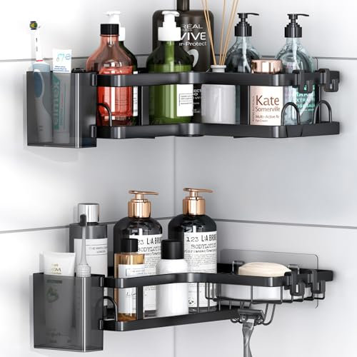 ZVZM Duschablage Ohne Bohren Ecke, Badezimmer Organizer 2 Stück, Shampoo Halterung für Dusche, Dusche Halterung Duschregal Ohne Bohren, Shower Shelf für Badezimmer, Küche.