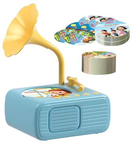 Tourne-disque phonographe pour , jouets gramophone pour tout-petits - Disque phonographique pour avec 96 cartes | Lecteur de musique d'histoires pour avec 96 cartes pour filles, garçons et âgés de 3 à