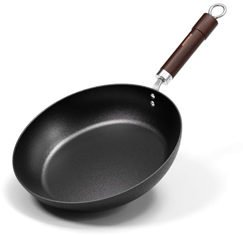 Armorbear Carbon Steel Frying Pan, Pre-Seasoned 28 cm Cooking Skillet Wooden Handle, PFAS & PFOA-Free, Nitrided Black Fry Pan for Kitchen, Camping, Chef Use