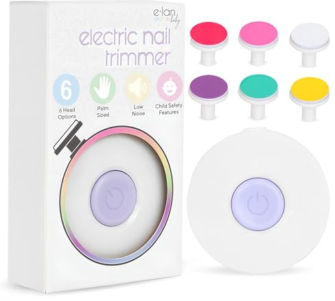 Elan Baby Cortadora de uñas eléctrica, lima de uñas de bebé, lima de uñas segura y fácil para recién nacidos, bebés y niños pequeños, 6 cabezales de molienda, cuidado suave de las uñas