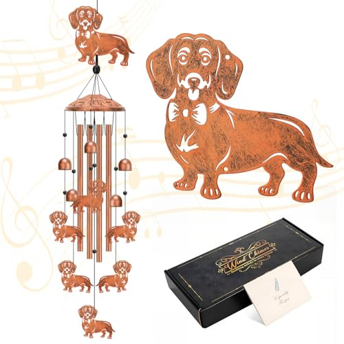 Meng Jiaran Dachshund Dog Wind Chimes for Outside, Metal Windchimes for Garden Decor, 34.25 Inch Dachshund Gift for Women Men, Dog Lovers, Christmas Birthday Gifts for Patio, Porch, Yard Decor