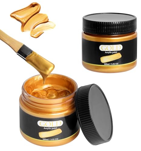 Akrylfärg merallic guld, 200 ml gyllene akrylfärg, vattentät och täckande bladguldfärg för konstmålning, för metall, trä, glas, keramik, duk, sten, tyg och läder