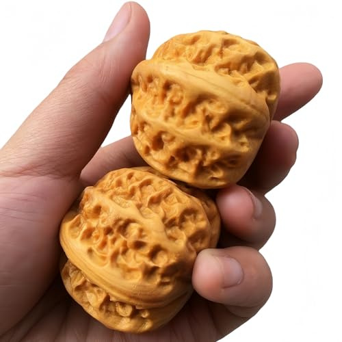 Vyloky Natural Wooden Massage Balls Set of 2, Hand & Fascia Ball for Tension for Neck, Back, Feet - Ideal Health Gift (Walnut Shape Massage Ball)