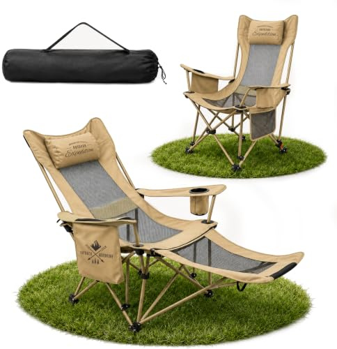 YYSWSAKY Silla Camping Plegable, 2 en 1 Sillas Playa con Footrest, Regulación de Altura en 4 Posiciones, Incluye Bolsa Isotérmica y Portavasos, Hasta 120KG, para Outdoor Camping Garden Fishing Terrace