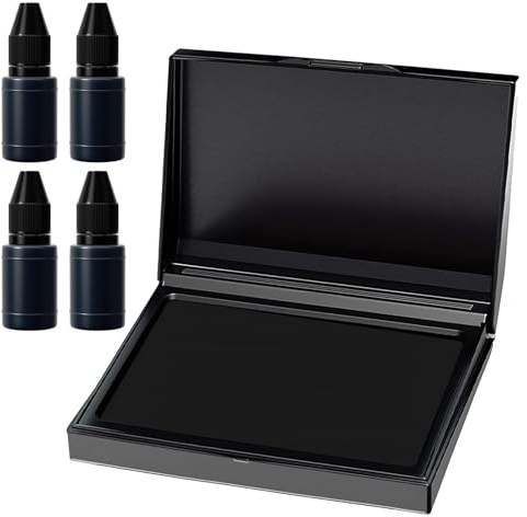 Ink Pads for Stamping 10 x 7.1cm Black Ink Pad with 4 Ink Refill for Rubber and Clear Stamps Fast Drying for Office Home Crafting Documents Use