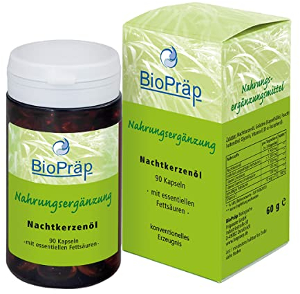 BioPräp Nachtkerzenöl Kapseln | 90 Kapseln | produziert in Deutschland | zertifizierte Produktion