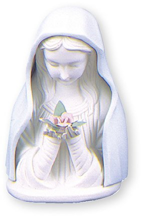 Catholic Gift Shop Virgin Mary Statue - 11.5cm Ceramic Blue & White Porcelain Madonna Bust Statue + LOURDES PRAYER CARD (3839)