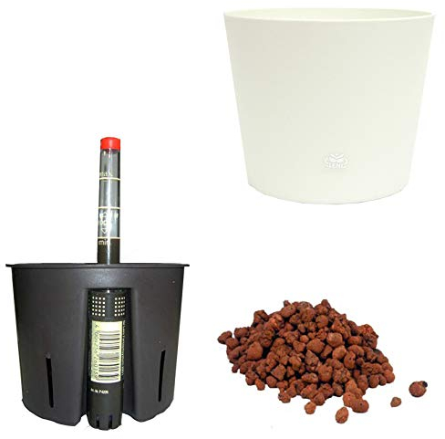 happy nature Set 4 teilig Hydro Set Blumentopf Flori Ø 16 Weiss Kulturtopf Wasserstandsanzeiger Blähton