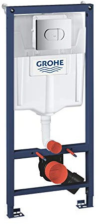 GROHE Bâti Support WC Solido 3 en 1, Hauteur 1,20m, Bâti Support Encastré, Plaque de Commande double boutons, Réservoir 6 à 9 Litres, Double Chasse Silencieuse et Réglable, 38981000 (Import Allemagne)