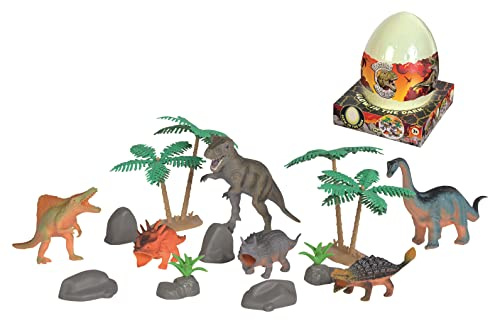 Simba 104342428 - Dinosaurier Dino-Ei, 14 Teile, 6 Dinos, 8 Zubehörteile, mit Glow in the Dark, 20cm, ab 3 Jahre