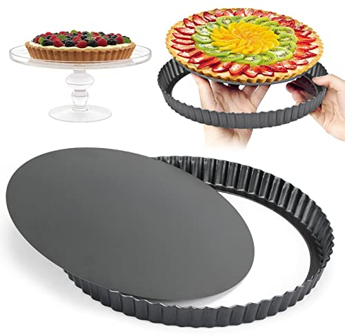 O-Kinee Padella Antiaderente con Quiche, Quiche e Torte con Base Rimovibile, Stampo Crostate e Bordo Scanalato (22cm)