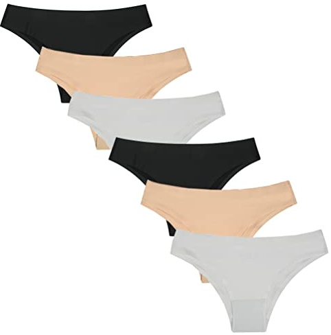 Nightease Brazilian-trosor i EIS-silke, pack med 6 stycken sömlösa osynliga tanga-bikinitrosor, Stil5, XL