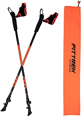 FitTrek Nordic Walking Poles for Men Women - 2 Pack Aluminum Nordic Walking Sticks - Nordic Poles with Ergonomic Grip Adjustable Ultralight for Hiking, Camping, Trekking, Mountaineering, Backpacking