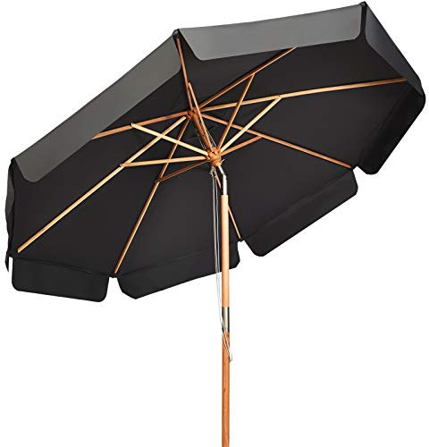 GYMAX Ombrellone da Giardino 3x3 M, 8 Stecche in Legno Massello, Ombrellone Inclinabile con Copertura Impermeabile e Resistente al Sole, per Terrazzo Patio (Grigio)