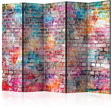 murando - Paravent Raumteiler Innen Ziegel 225x172 cm 5-teilig Einseitig Raumtrenner Trennwand Holz Room Divider Mobiler Sichtschutz Spanische Wand Raum Abtrennung 3D Effekt Steinwand f-B-0131-z-c