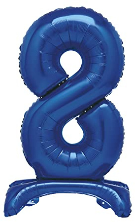 Unique Blue Standing Number 8 Foil Balloon 30, Packaged