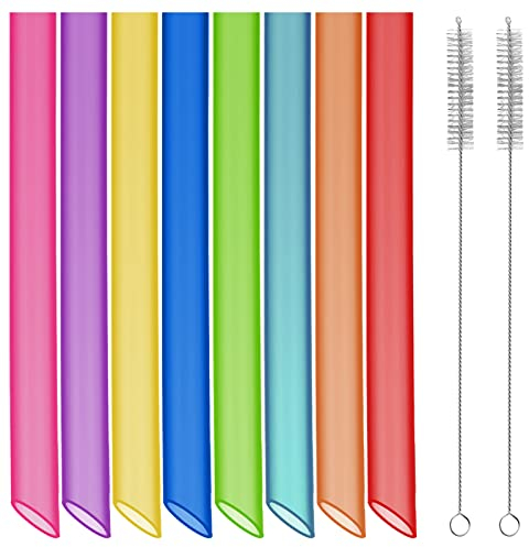 Svalor 8 Stück Bubble Tea Strohhalme, Bunte Strohhalme Wiederverwendbar mit 2 Reinigungsbürsten Strohhalmes Spitzes, Plastik Strohhalmes Dicke, Trinkhalme Geeignet für Smoothies Säfte(10mm×26cm)