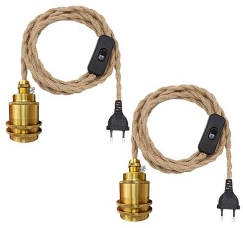 Hängande Hampa Rep Lampset, Edison Retro Hängande Lampa, E27 Metall Hängande Lamphållare med Plugg Och Strömställare, DIY Ljuskrona, För Kök Lager Gård.