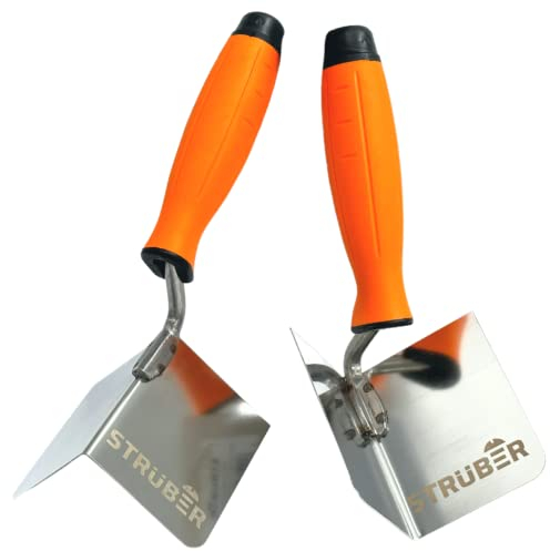 STRÜBER Eckenkelle Rostfreie mit Softgriff (Außeneckenkelle 80 x 60 mm) Winkelkelle aus Edelstahl Außen Kantenkelle mit Softgriff Eckspachtel